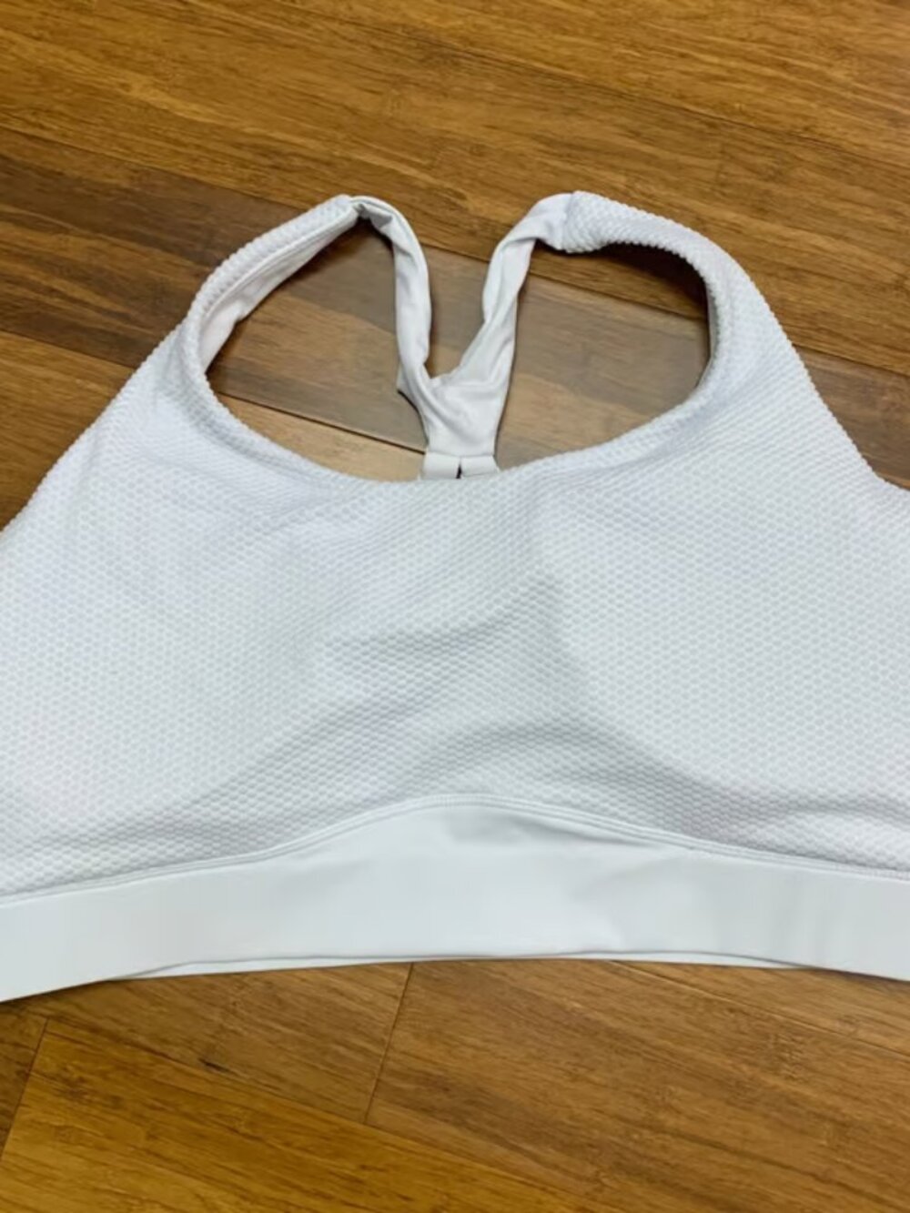 White Sports Bra Criss Cross Back Textured Padded Support